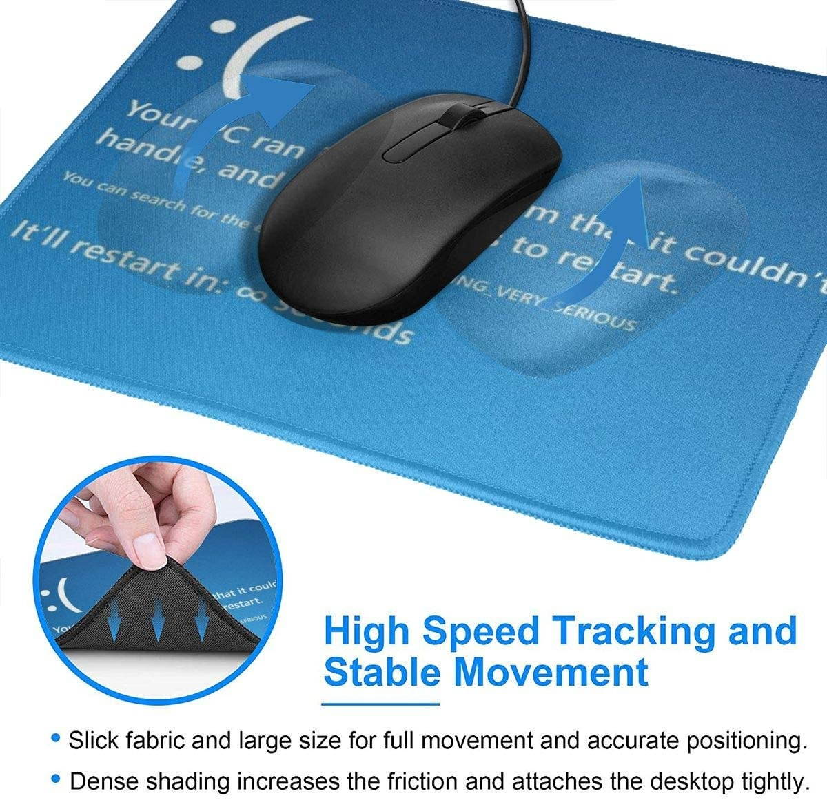 ZhiZhend Cute Gaming Mouse Pad,Anti Slip Rubber Rectangle Mousepads,Professional Customize Funny Design Mouse Pads for Laptop Computers,Mouse Mat Your PC Ran Into A Problem