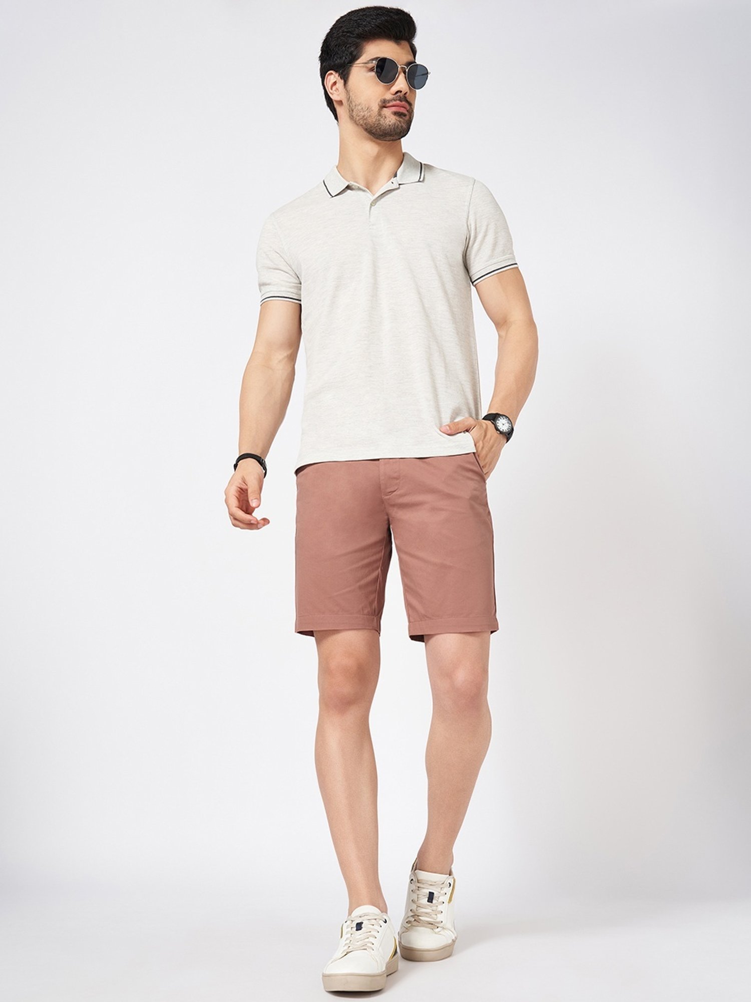 Byford By Pantaloons Pink Cotton Slim Fit Shorts