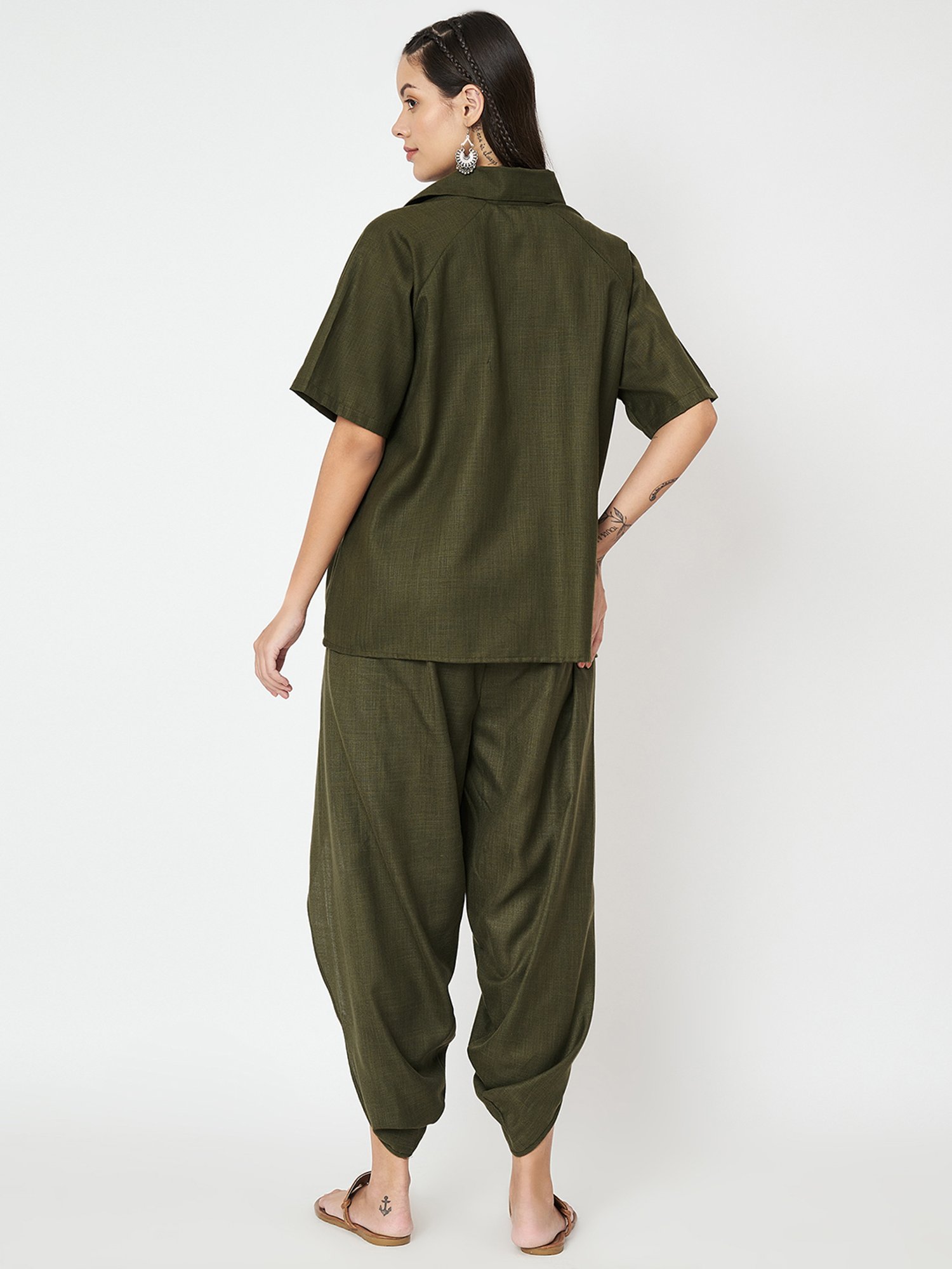 9rasa Olive Shirt & Dhoti Set