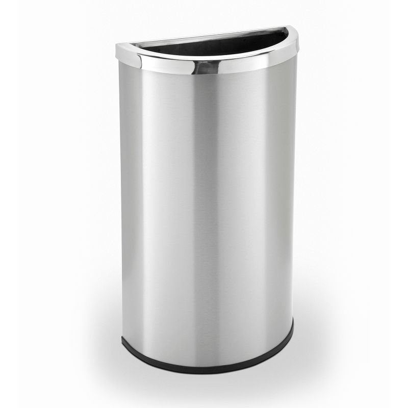 Commercial Zone 780929 Compact 8 Gallon Half Moon Design Heavy Duty Trash Can Waste Bin Container, Stainless Steel, Silver