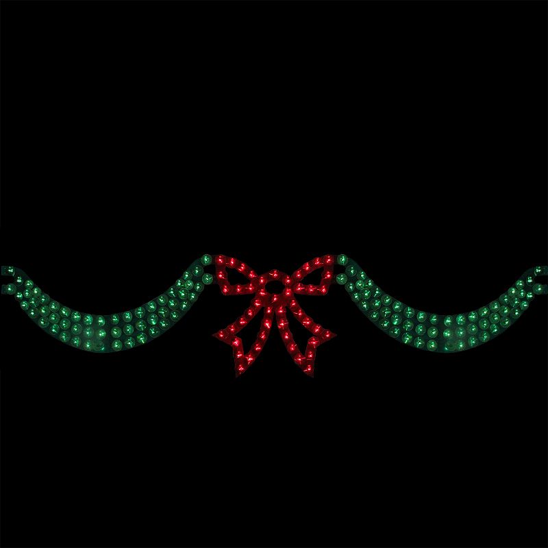 J. Hofert Co 160ct Pre-Lit Dazzling Swag with Bow Decorative Hanging Christmas Swag Green/Red - 6' Green Wire