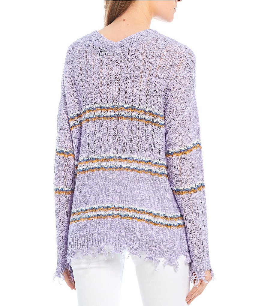 Say What Distressed Stripe Lightweight Sweater