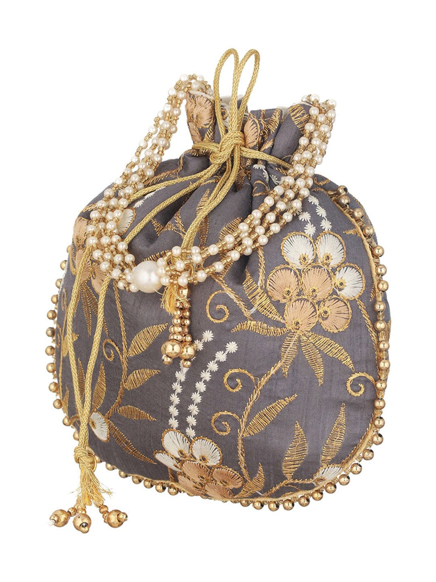 Aatmana Grey & Gold Embellished Small Potli