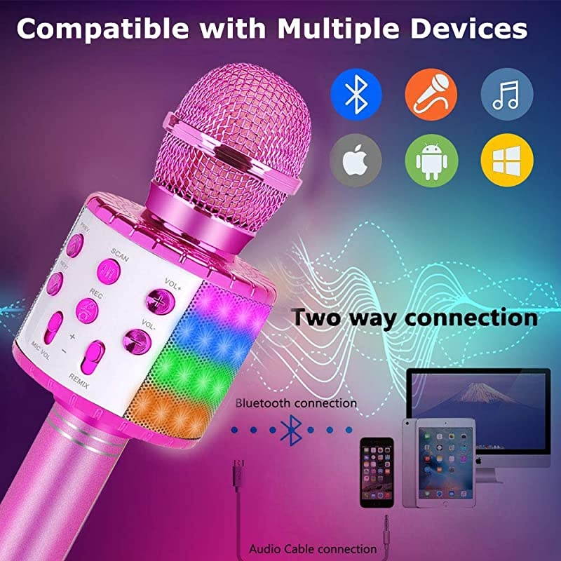 Karaoke Microphone Bluetooth for Adults and KidsPortable Microphone with Led LightsMost Popular Toys Birthday Gifts for for 4 5 6 7 8 9 10 Year Old Girls Boys