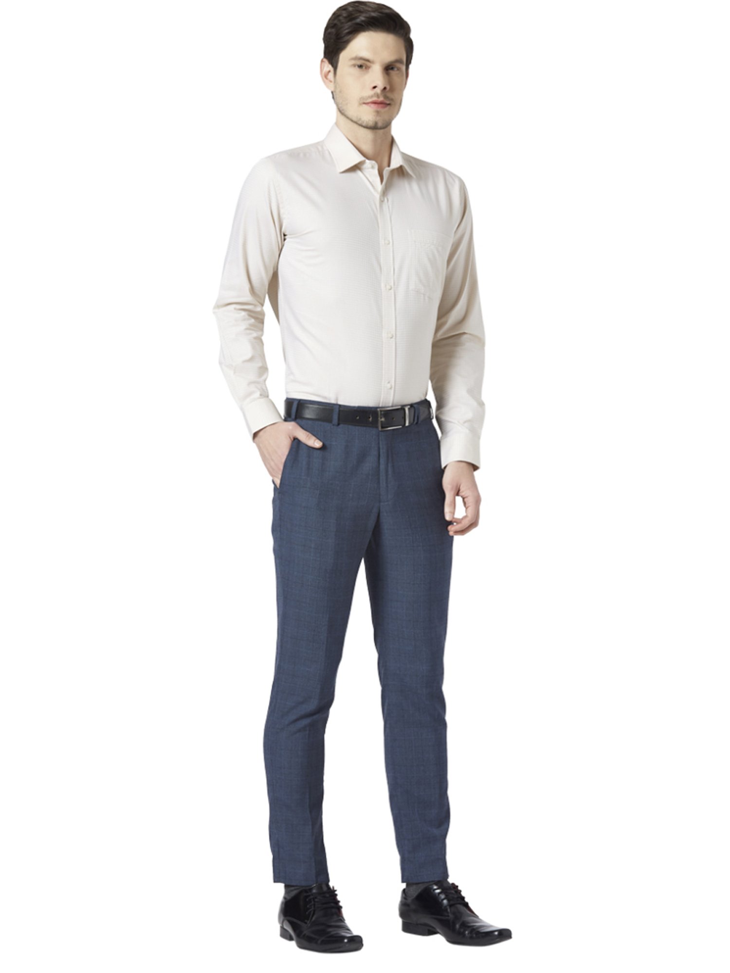 Park Avenue Blue Regular Fit Checks Trousers