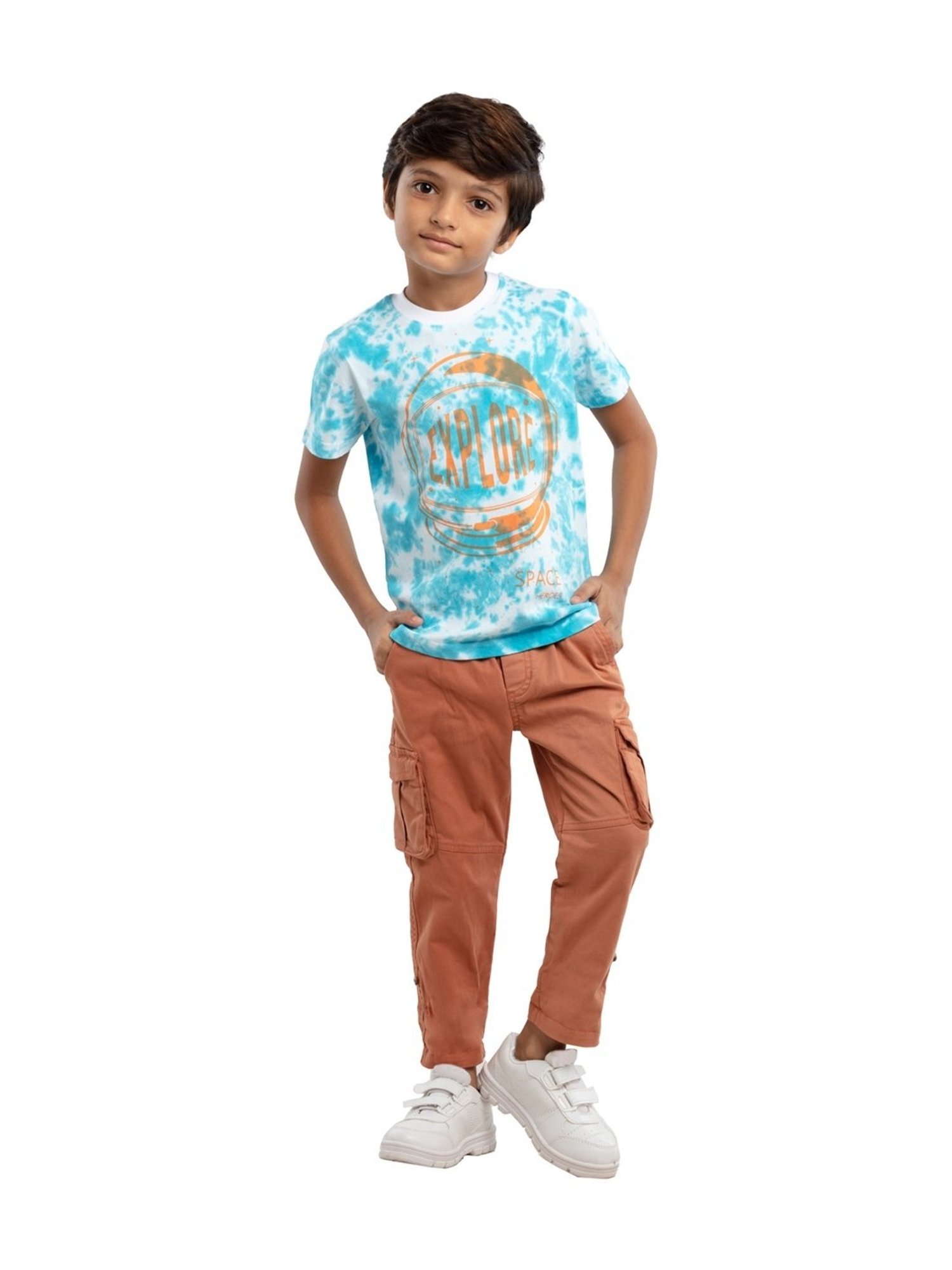 Under Fourteen Only Kids Blue & White Cotton Printed T-Shirt