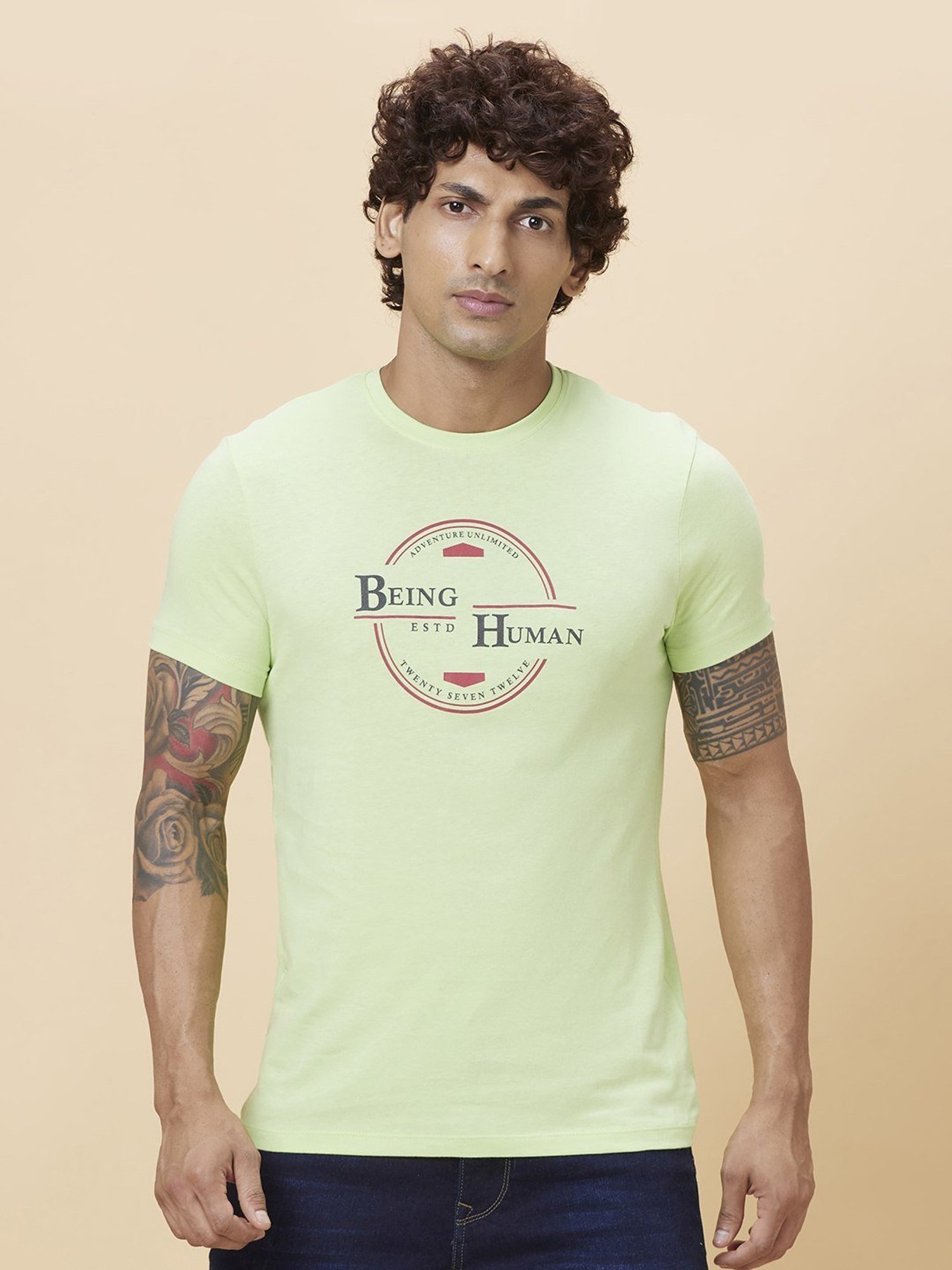 Being Human Green Regular Fit Printed T-Shirt