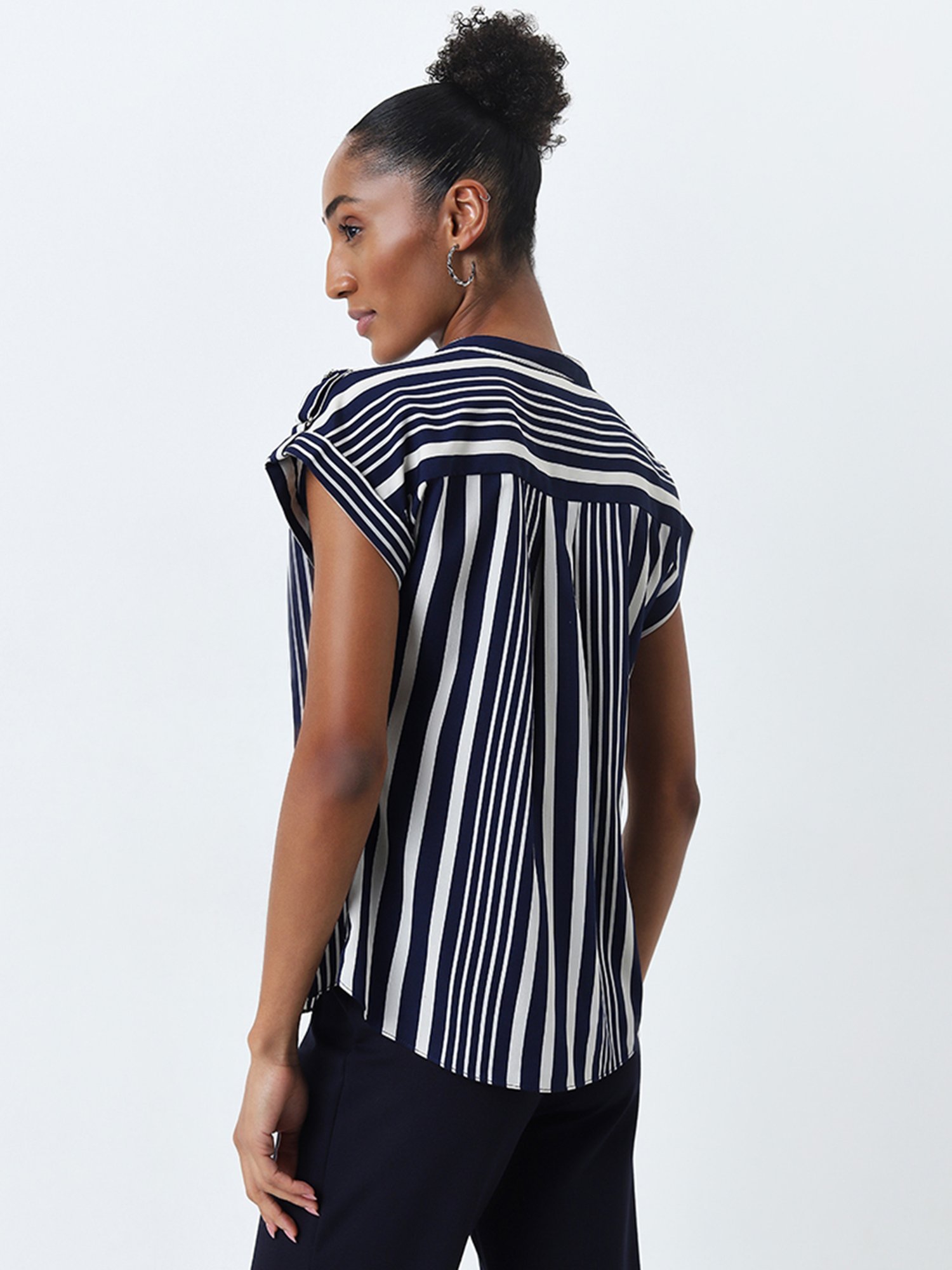 Wardrobe by Westside Navy Stripe Printed Top