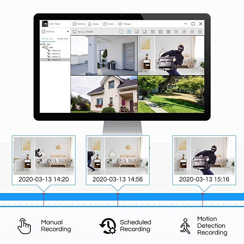 H265+ 5MP Lite 8 Channel Hybrid 4in1 HD TVI CCTV DVR 8CH 1080P Surveillance Video Recorders with Hard Drive 1TB for Home Security Camera SystemMobile Remote AccessMotion Detection