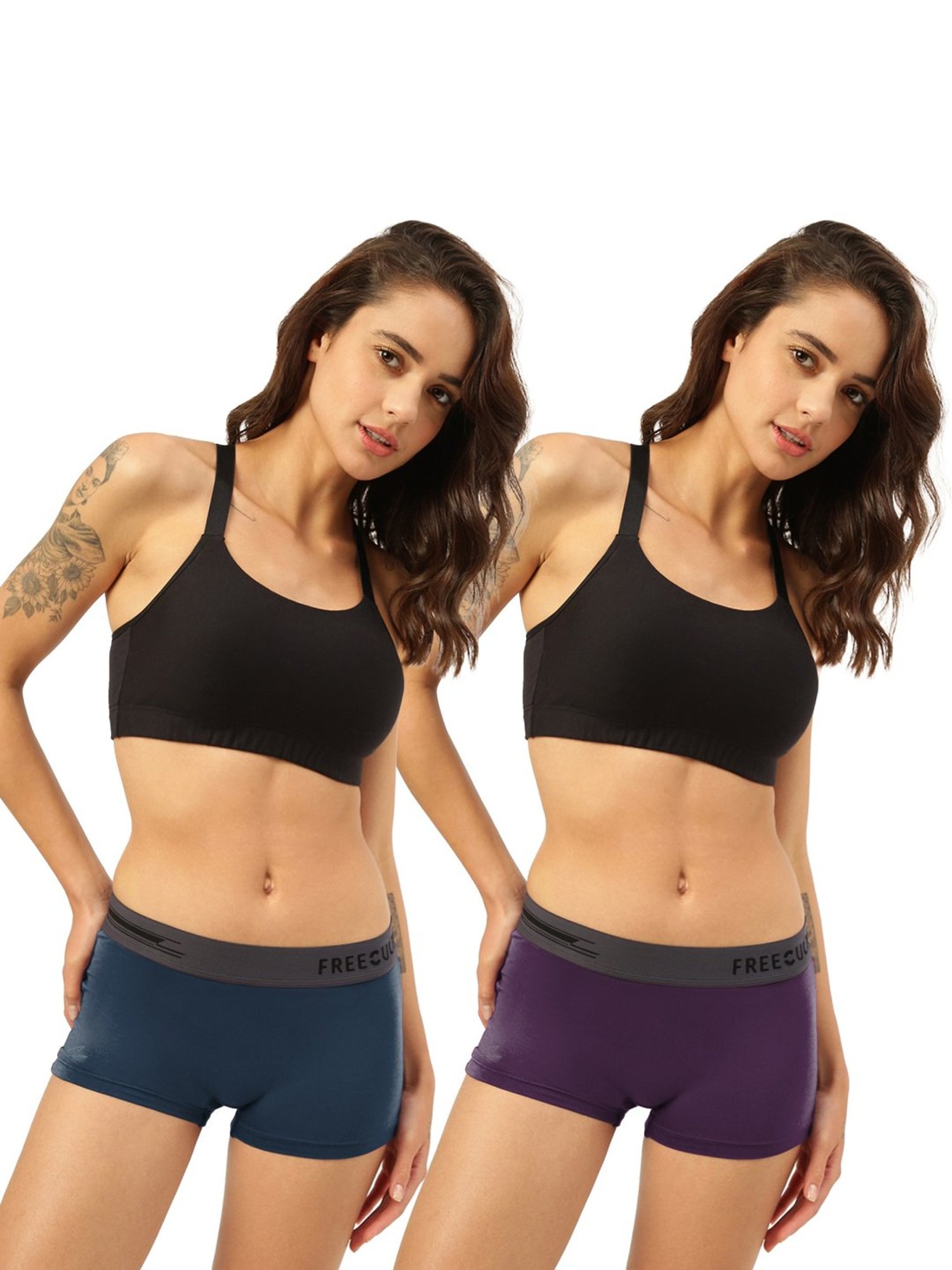Freecultr Blue & Purple Plain Boy-Shorts Panties - Pack Of 2