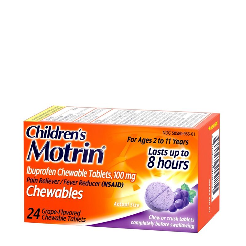 Children's Motrin Pain Reliever and Fever Reducer Ibuprofen (NSAID) ChewableTablets - Grape Flavor - 24ct