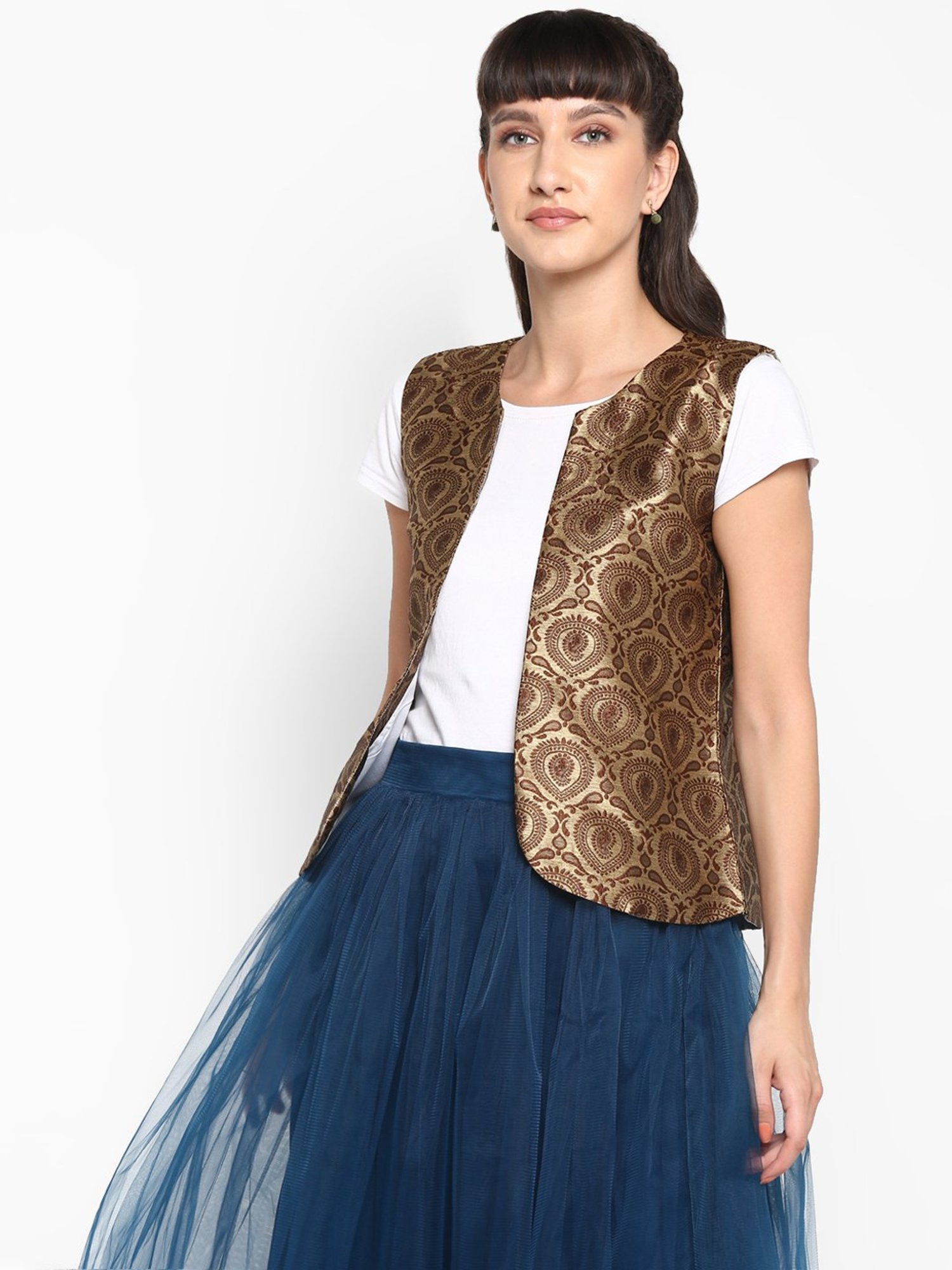Hangup Brown Jacquard Pattern Shrug