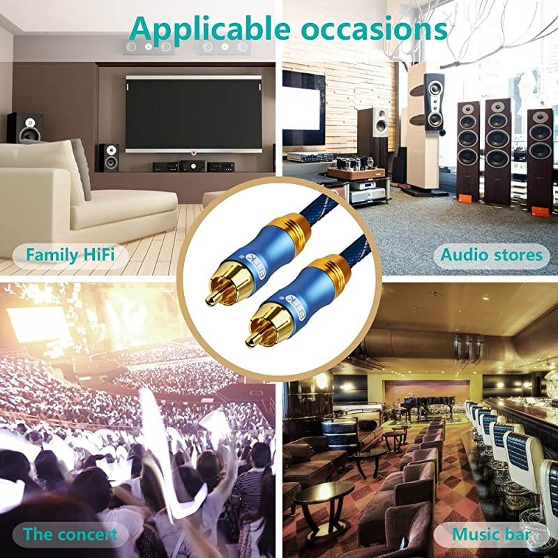 Subwoofer Cable 33 ft1m Digtal CoaxialSubwoofer Cable Dual Shielded with Gold Plated RCA to RCA Connectors Top Blue Series