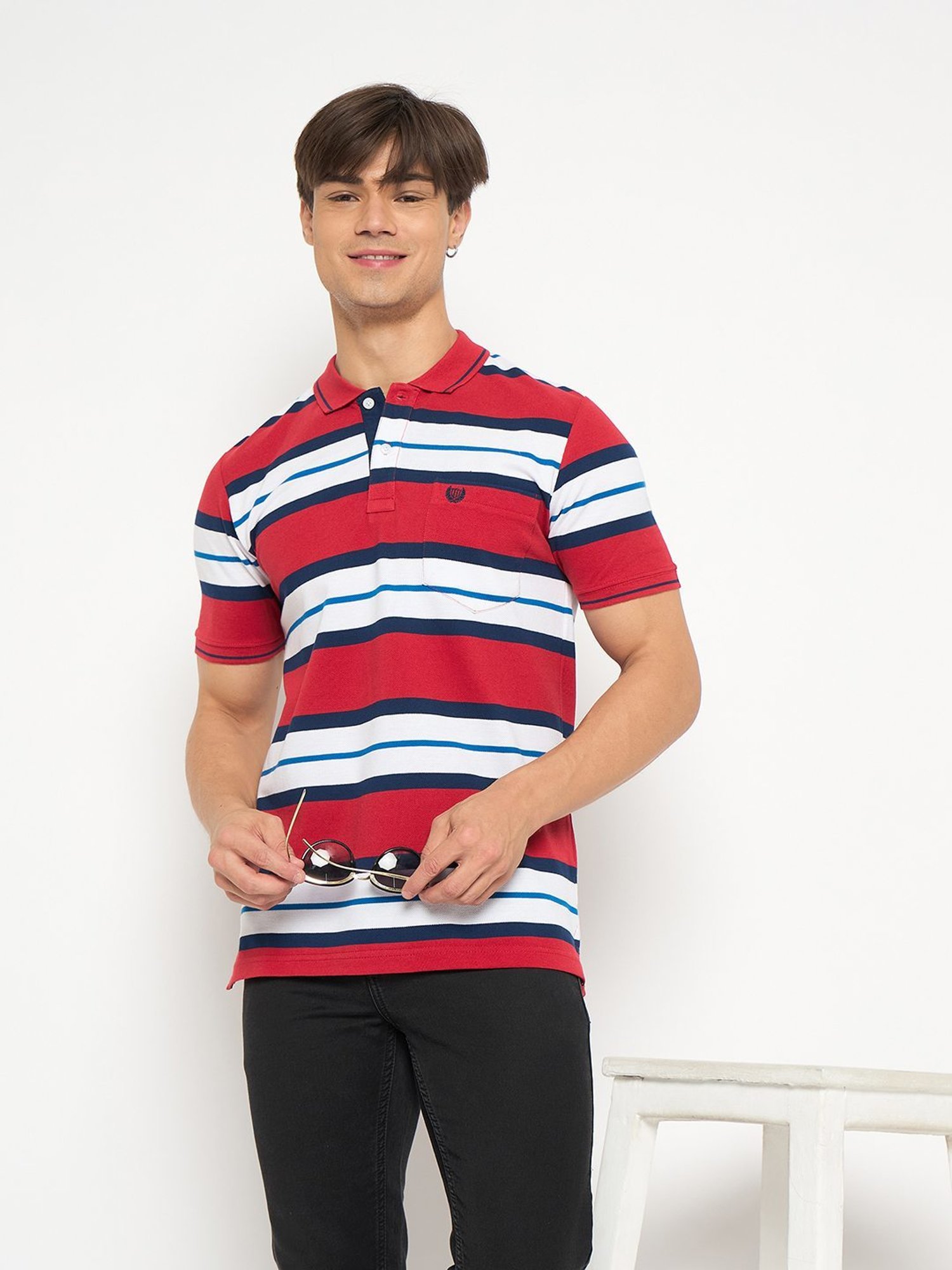 Duke Red Regular Fit Striped Polo T-Shirt