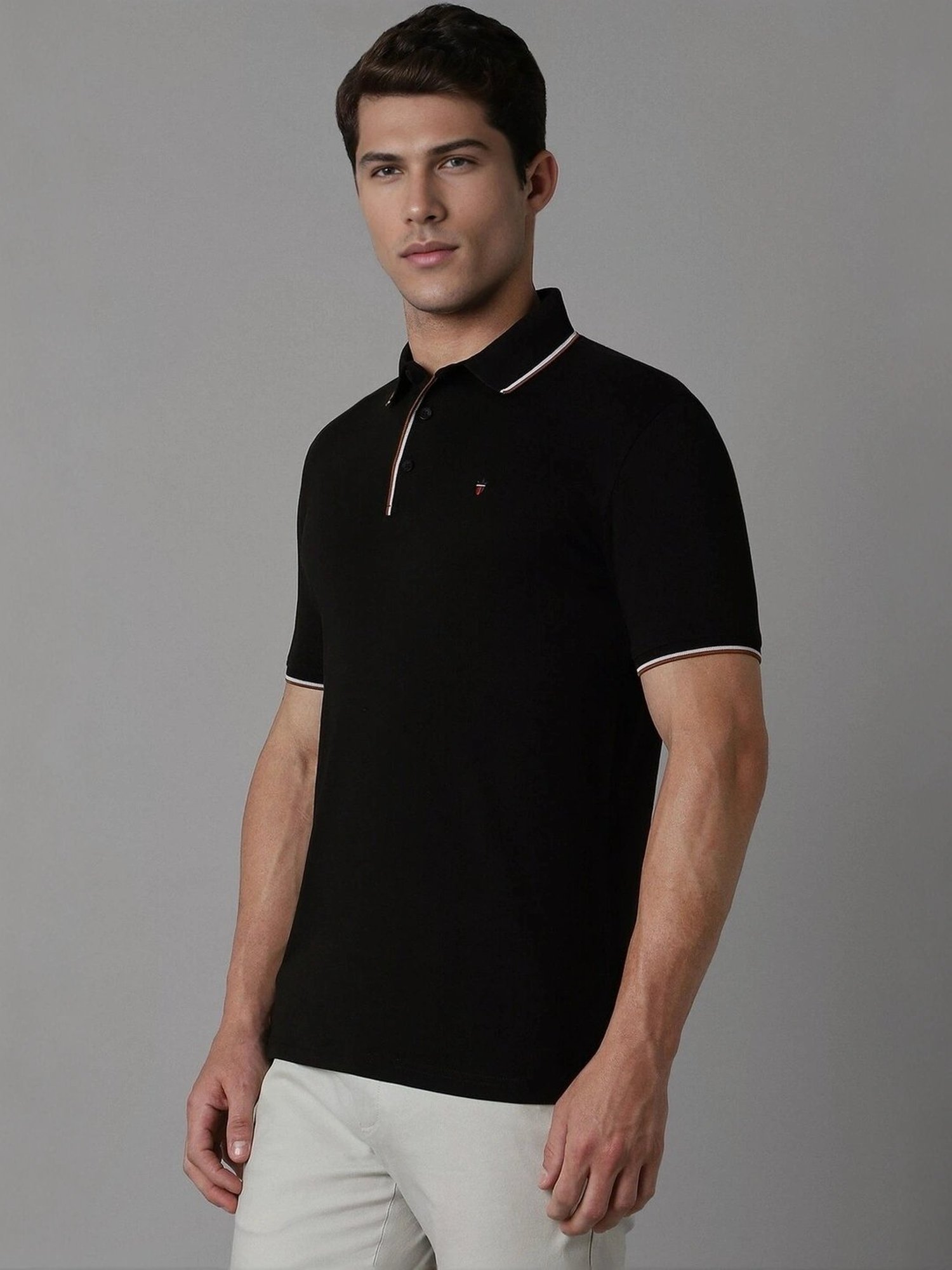 Louis Philippe Black Cotton Slim Fit Polo T-Shirt