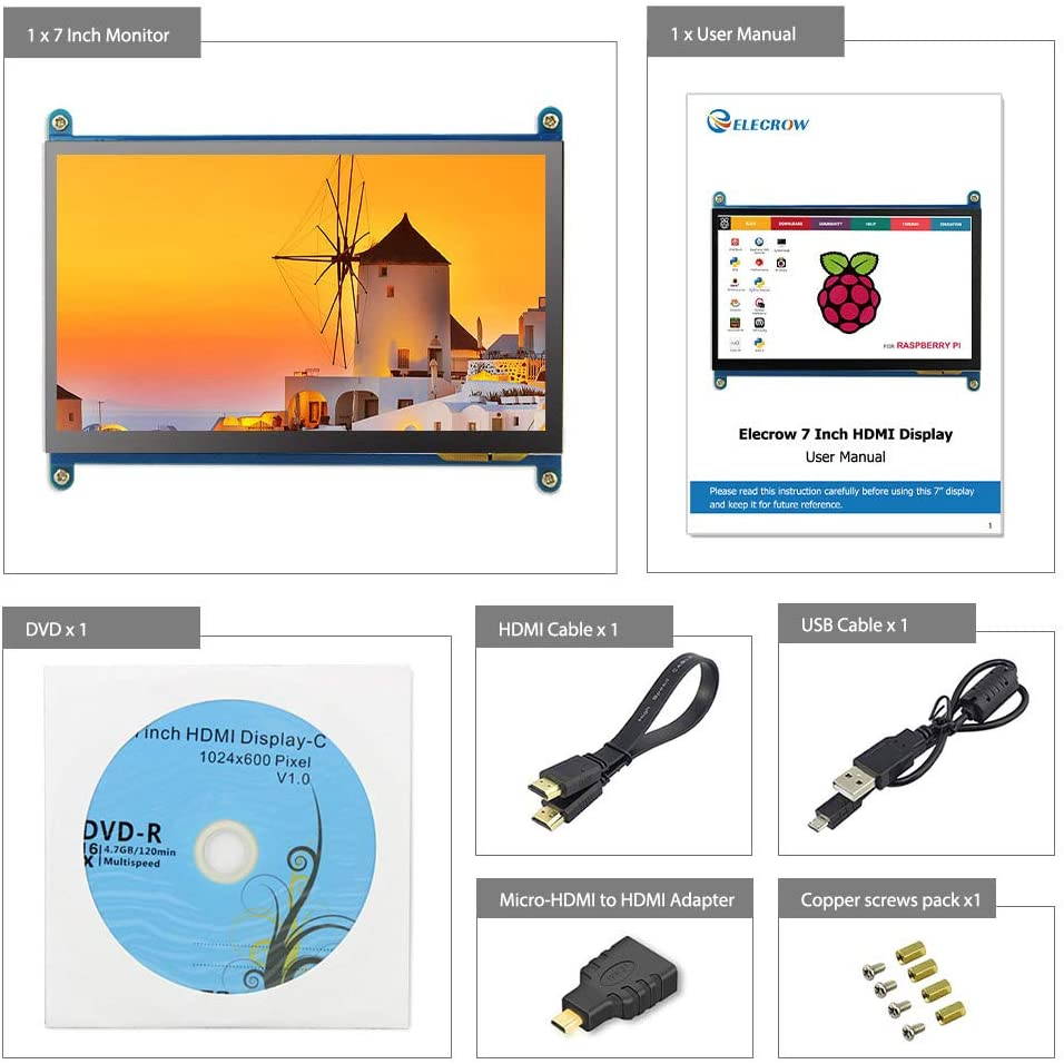 7 Inch Capacitive Touchscreen HDMI Monitor 1024x600 TFT LCD Display HD Screen for Raspberry Pi 4B, 3B, Banana Pi, Windows 10 8 7