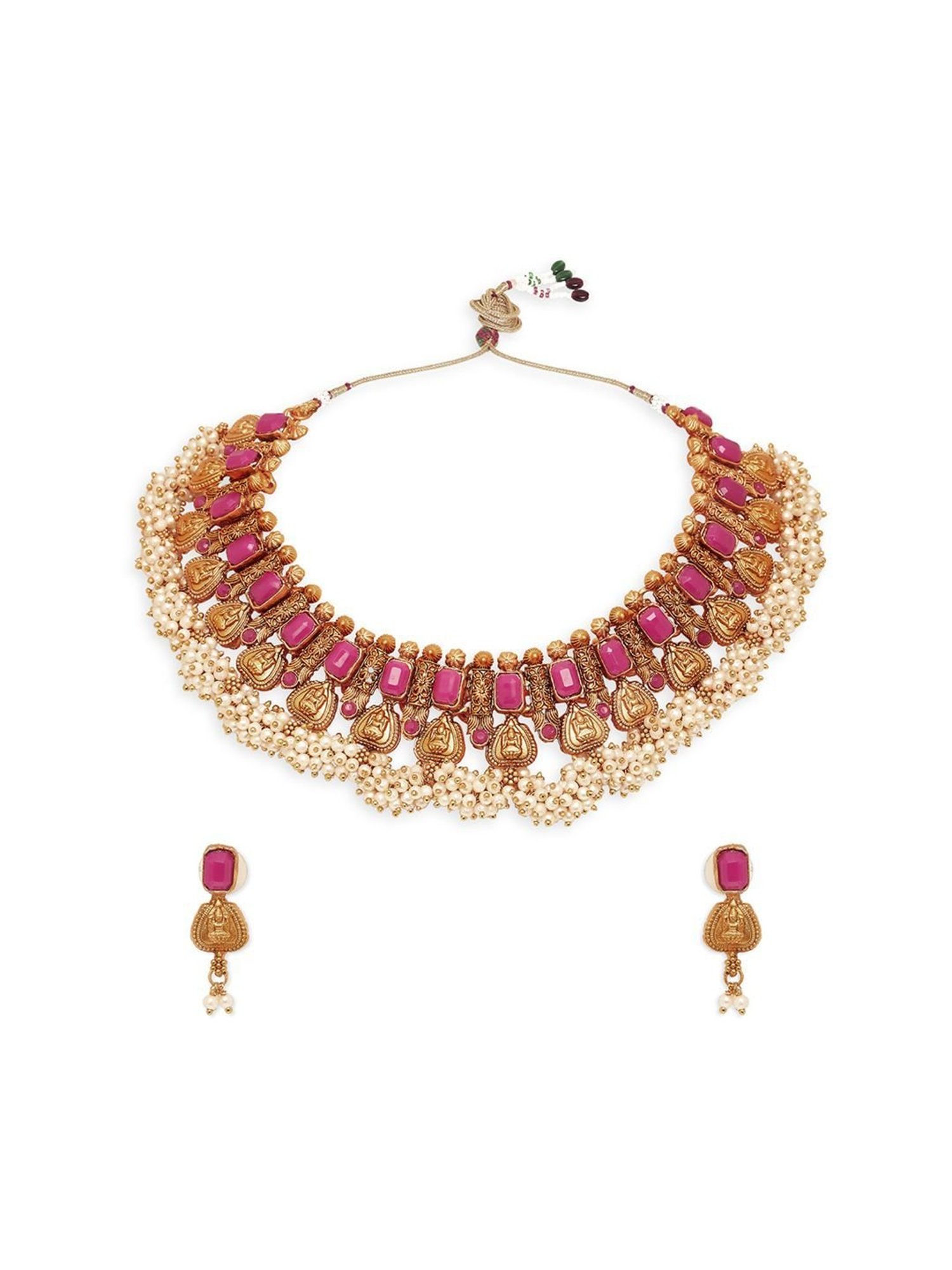 OOMPH Rani Pink Stones & Beads Traditional Ethnic Choker Necklace Set for Women