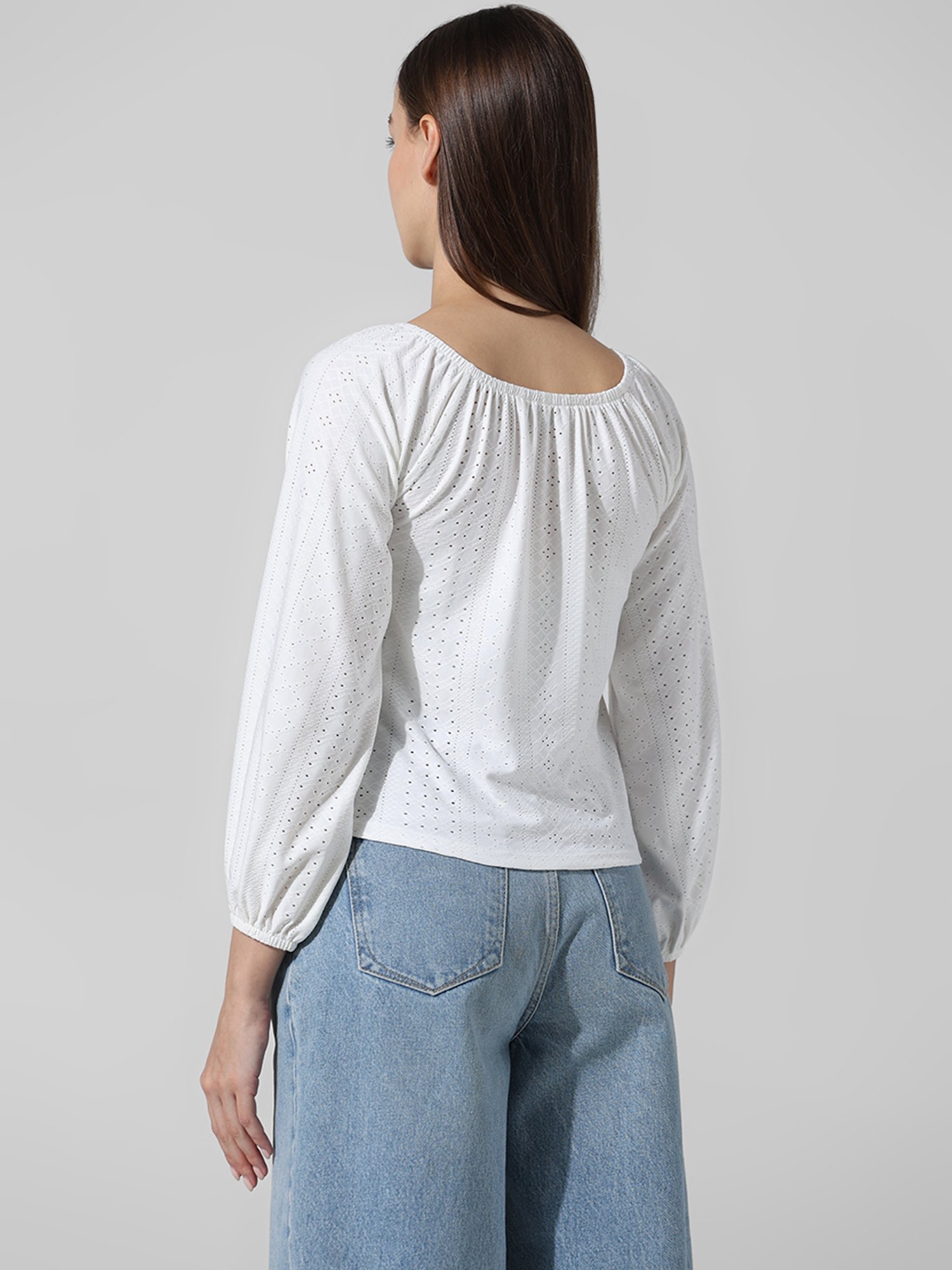 Only White Self Design Top