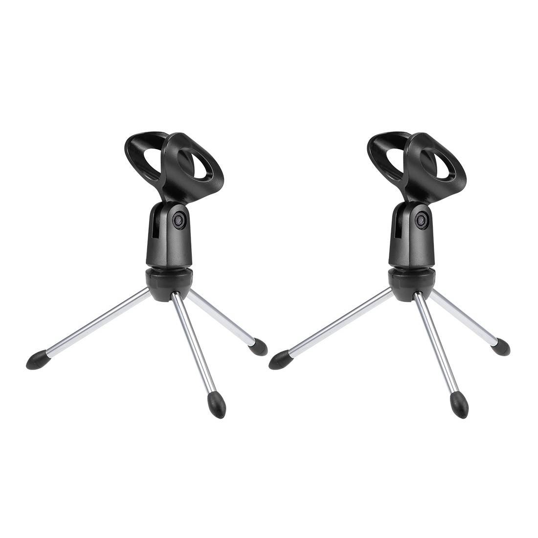 Desktop Microphone Stand Adjustable Tripod Tabletop Mic Holder with Clip Silver 2Pcs