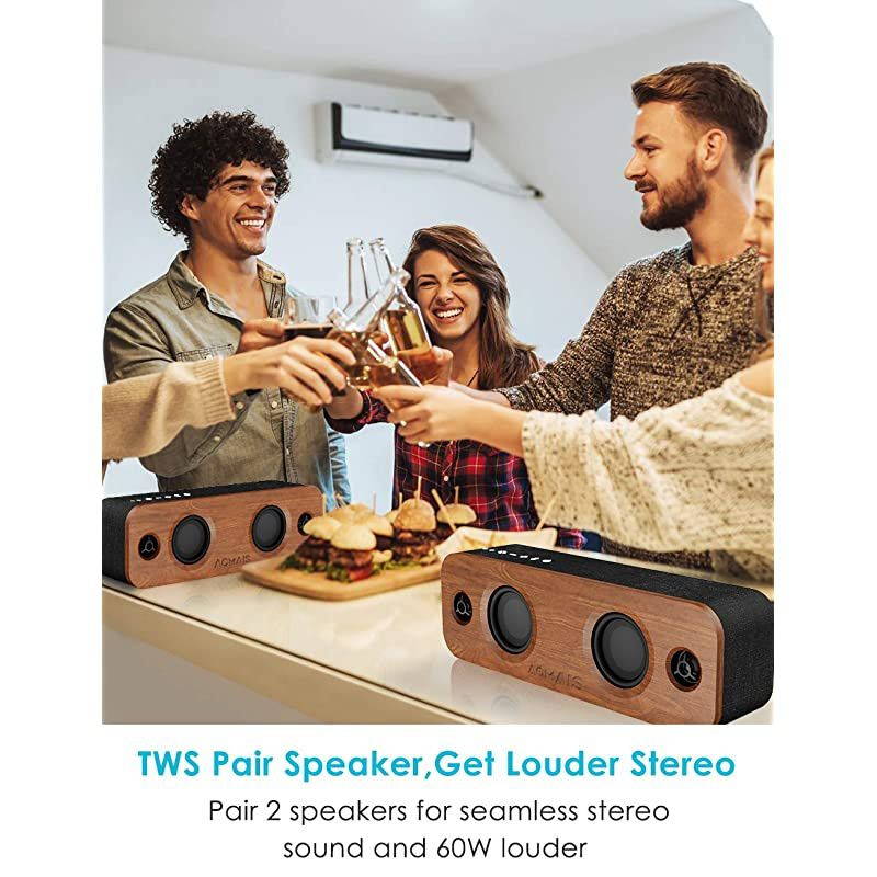 Life Bluetooth Speaker 30W Loud Home Party Wireless Bluetooth Speakers 2 Woofersamp2 Tweeters for Super Bass Stereo SoundTWS and 100Ft Bluetooth V5012Hour Playtime Subwoofer Imitation Wood