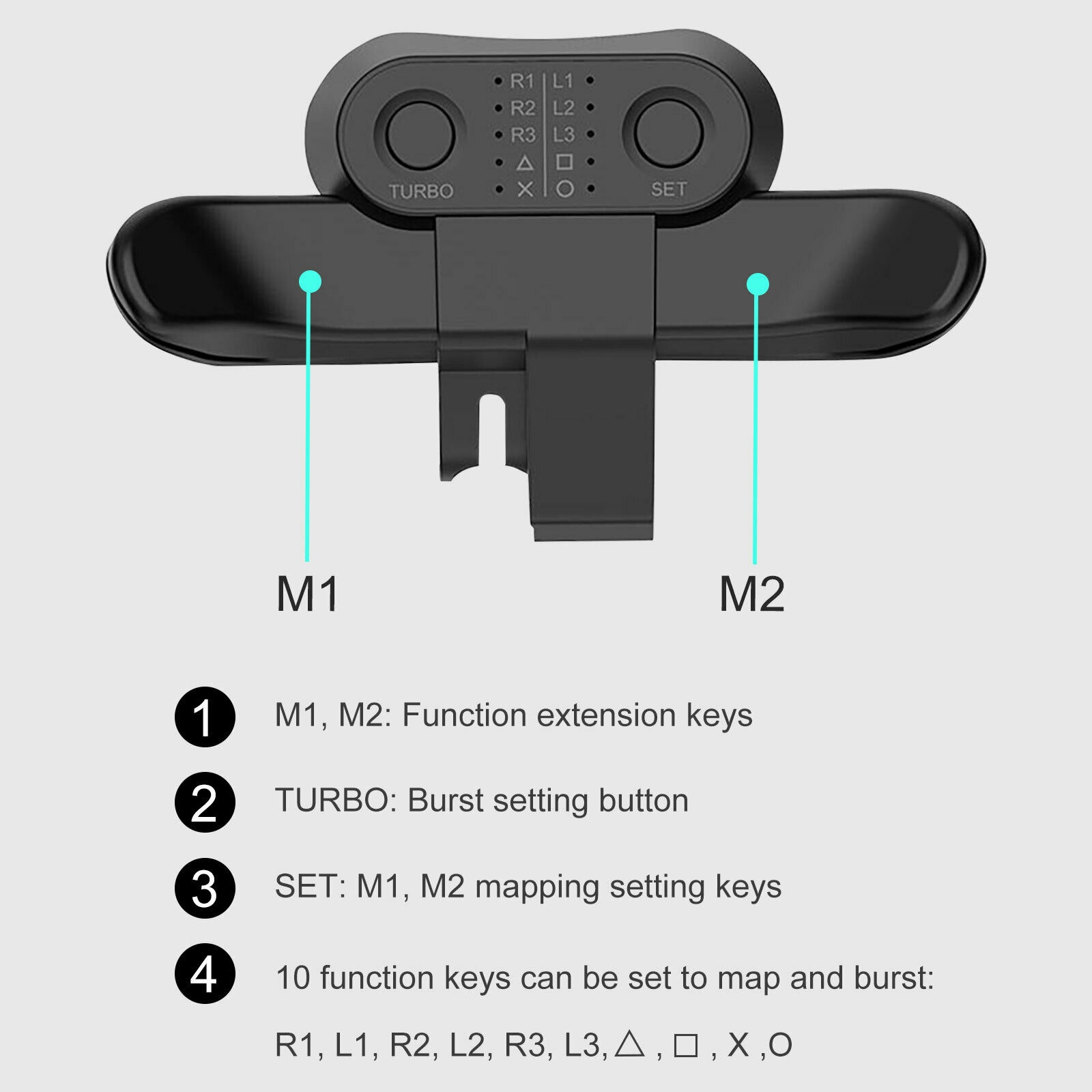 FPS Gamepad Back Button Clip Extender Turbo Key Adapter for  PS4 Controller