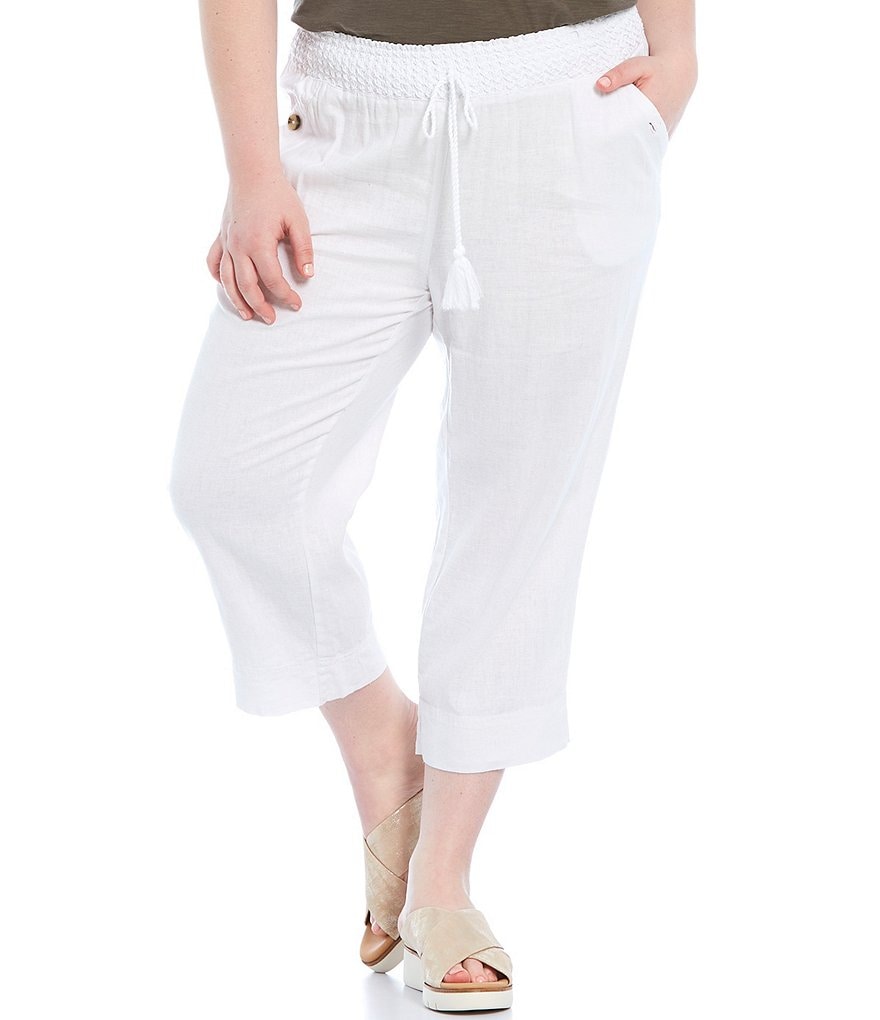 Westbound Plus Size Wide Leg Linen Capri Pants
