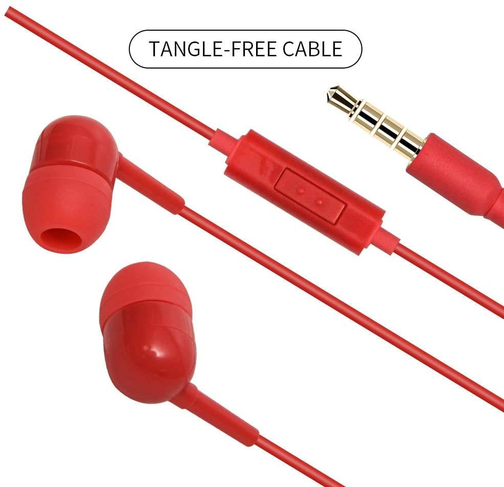 MINISO Colorful Music Earphone in-Ear Headphones with Microphone Comfortable Earbuds Cute Earphones for Mobile Smartphones Apple Xiaomi Realme Oppo Samsung Red