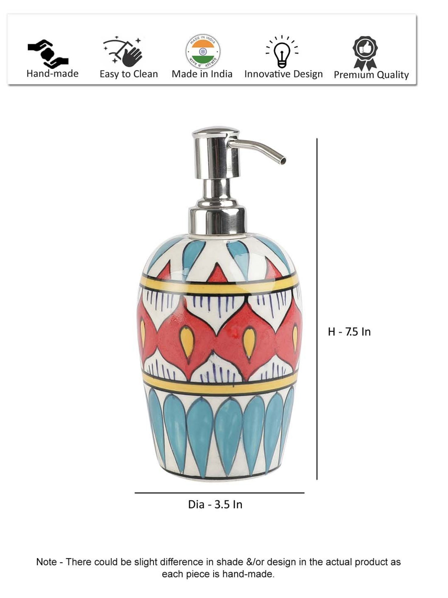 VarEesha Multicolor Ceramic Potter's Touch Liquid Soap Dispener (0.30L) - Set of 1