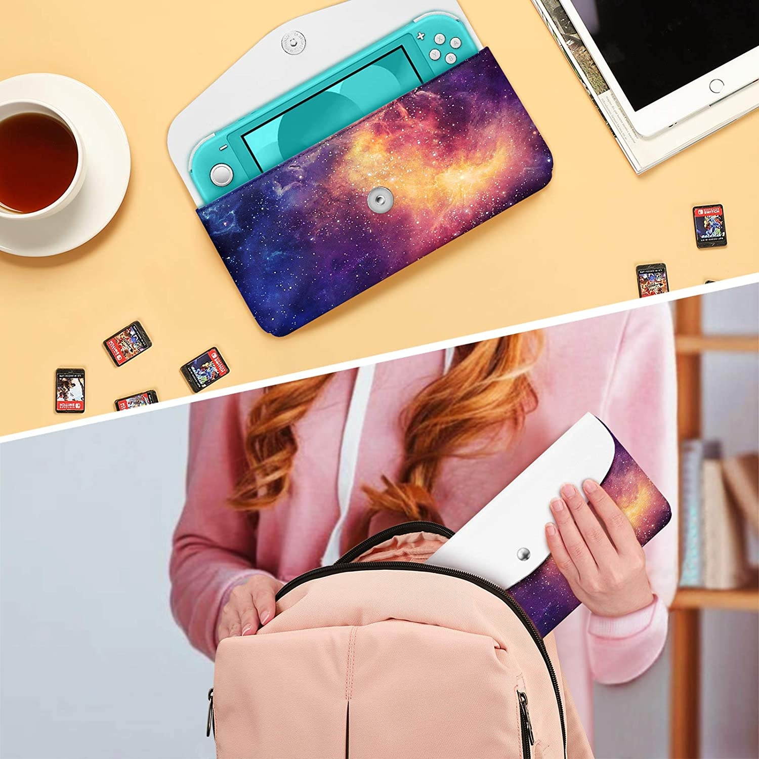 Fintie Carry Case for Nintendo Switch Lite 2019 - Portable Travel Bag Protective Sleeve Pouch w/Side Pocket, Game Card Slots, Holding Strap for Nintendo Switch Lite and Accessories, Galaxy