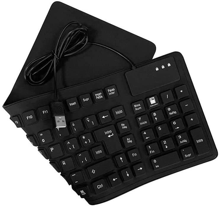 Docooler Keyboard 105 Keys Spanish USB Wired Silicone Foldable Soft Silicone Waterproof Dustproof Keyboard for Desktop Computer Laptop