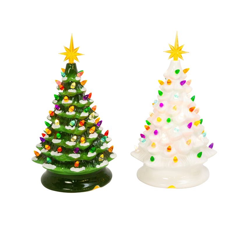 Gerson International Set of 2 Assorted Battery Operated Musical 13.9" Dolomite Trees (one white, one green)