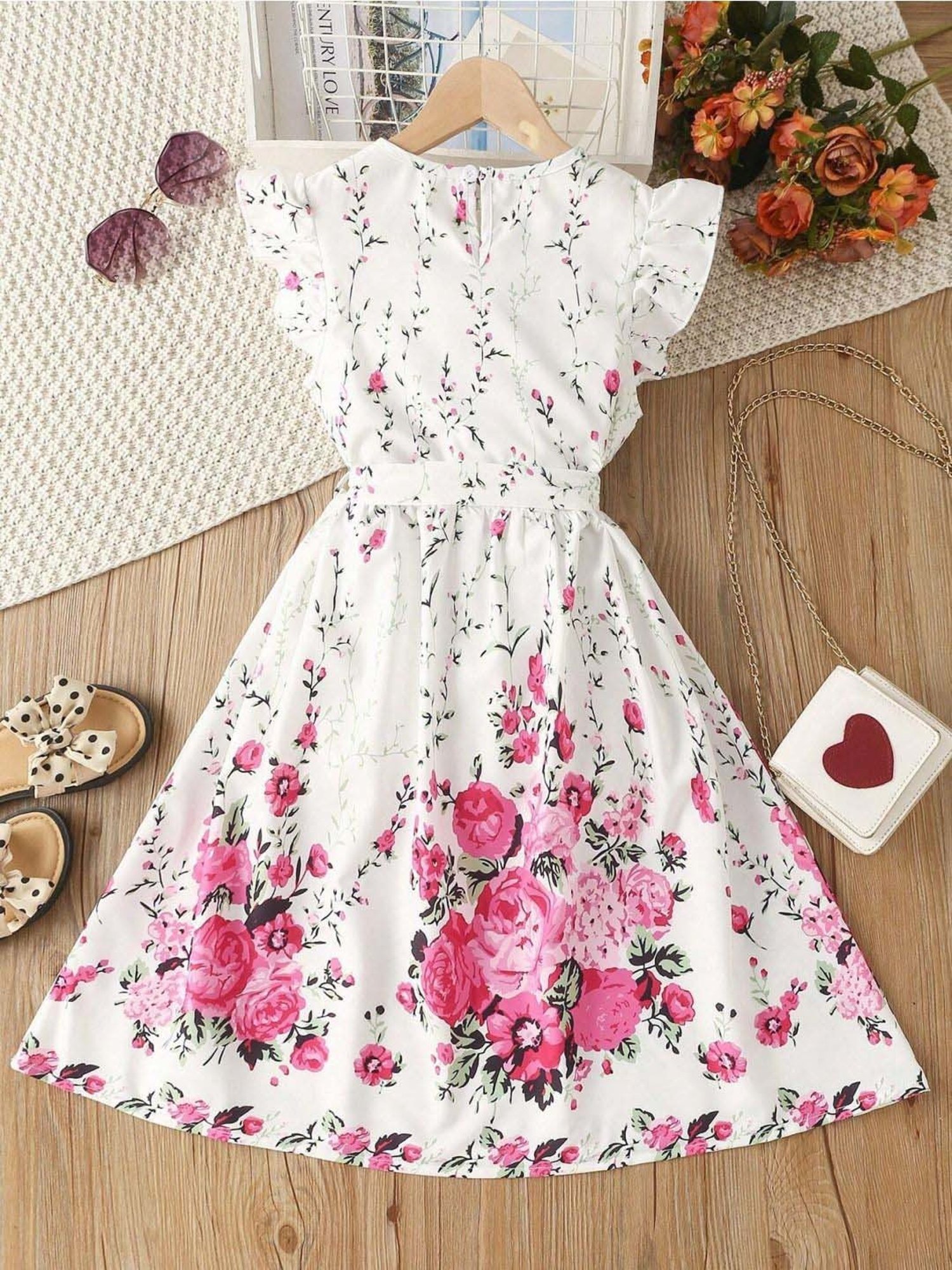 Bolly Lounge Girls White & Pink Floral Dress