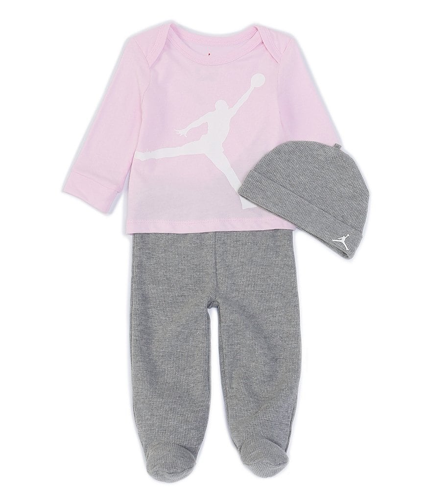 Jordan Baby Girls Newborn-9 Months Long-Sleeve Tee & Thermal Footed Pant Set