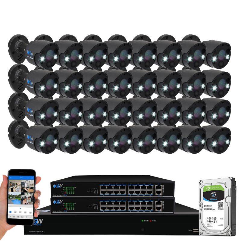 GW Security 2-Way Audio Floodlight 5.0 Megapixel PoE Security Camera System, 8 Channel 4K NVR with 4 x 5MP Full-time Color Night Vision IP Camera, Thermal PIR Heat & Motion Sensing, Two Way Talk