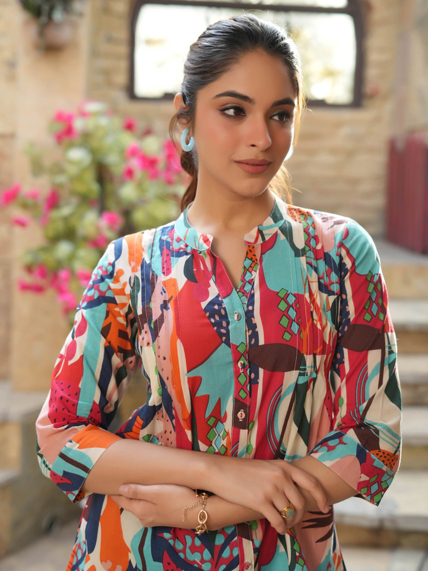 Rain and Rainbow Multicolored Cotton Printed Straight Kurti