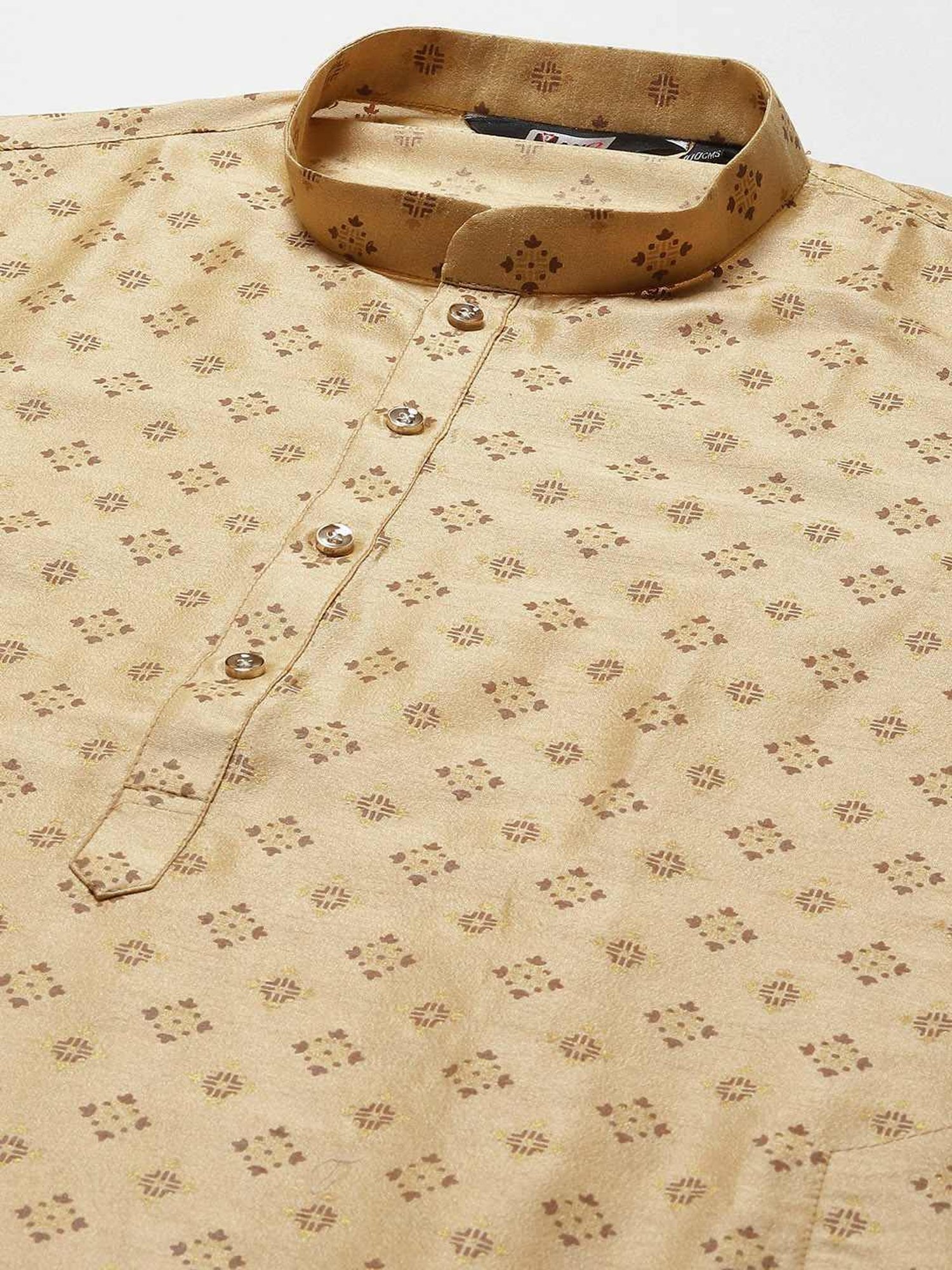 ManQ Beige & White Regular Fit Printed Kurta Bottom Set