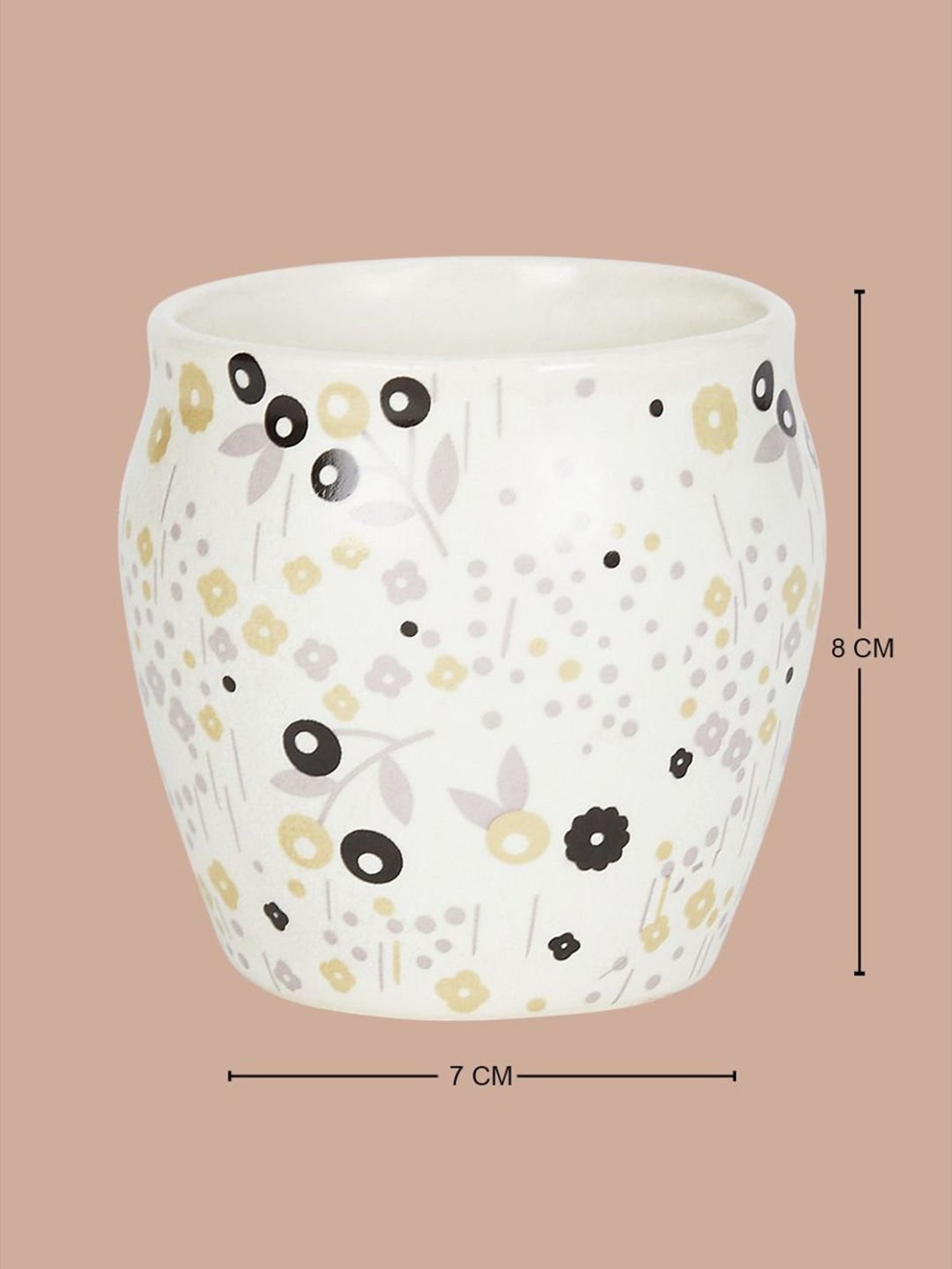 JCPL White & Red Ceramic Cup (0.18 L) - Set of 6