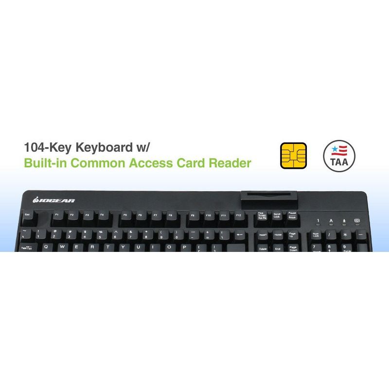IOGEAR 104-Key Keyboard w/ Built-in Common Access Card Reader - Cable Connectivity - USB 2.0 Type A Interface - 104 Key - Windows, Mac OS, PC