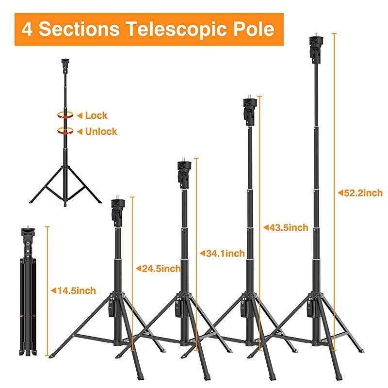 Stick Tripod, 52" Extendable Phone Camera Stick with Tripod Stand & Wireless Remote for Smart Phones, GoPro etc