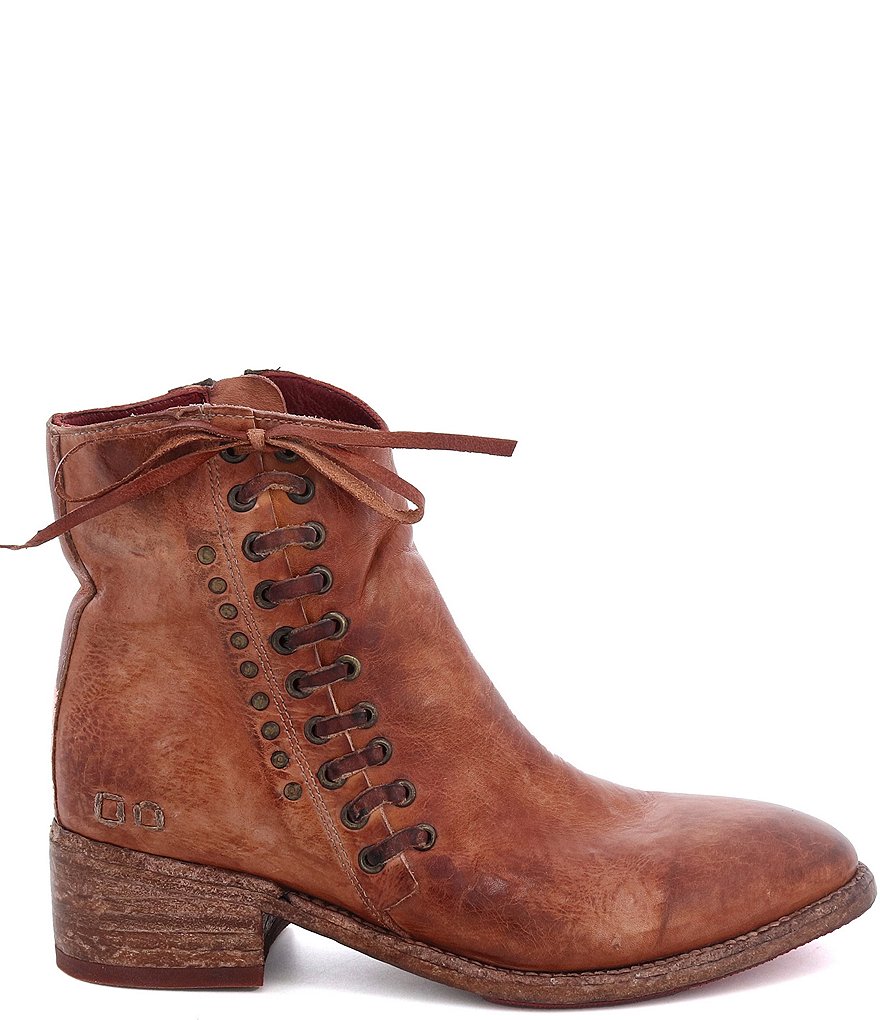 Bed Stu Aldina Leather Side Lace Up Block Heel Booties