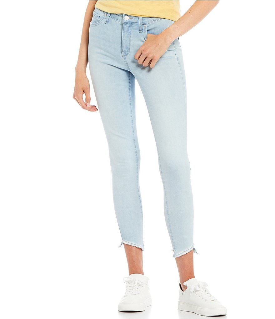 Frayed Mid Rise Ankle Skinny Jeans