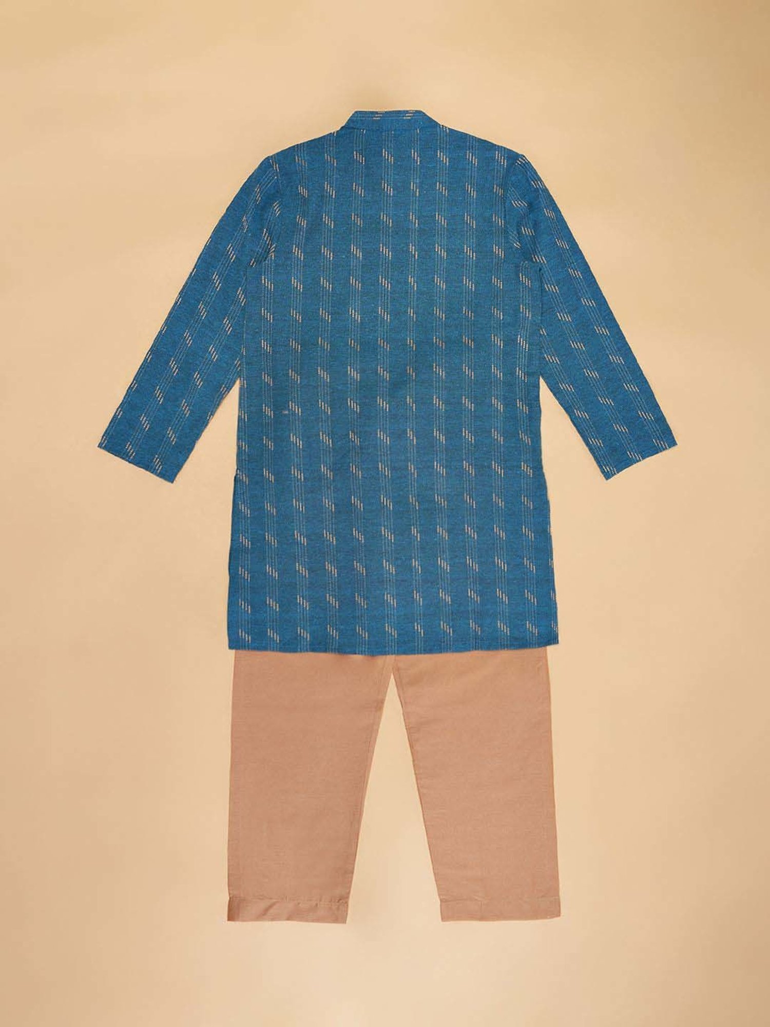 YU by Pantaloons Kids Teal Blue & Brown Cotton Embroidered Full Sleeves Kurta Set