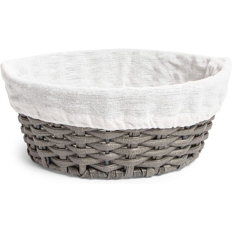 Farmlyn Creek 3-Pack Grey Round Wicker Nesting Baskets and Liners for Storage (8.7 x 3.5 in)