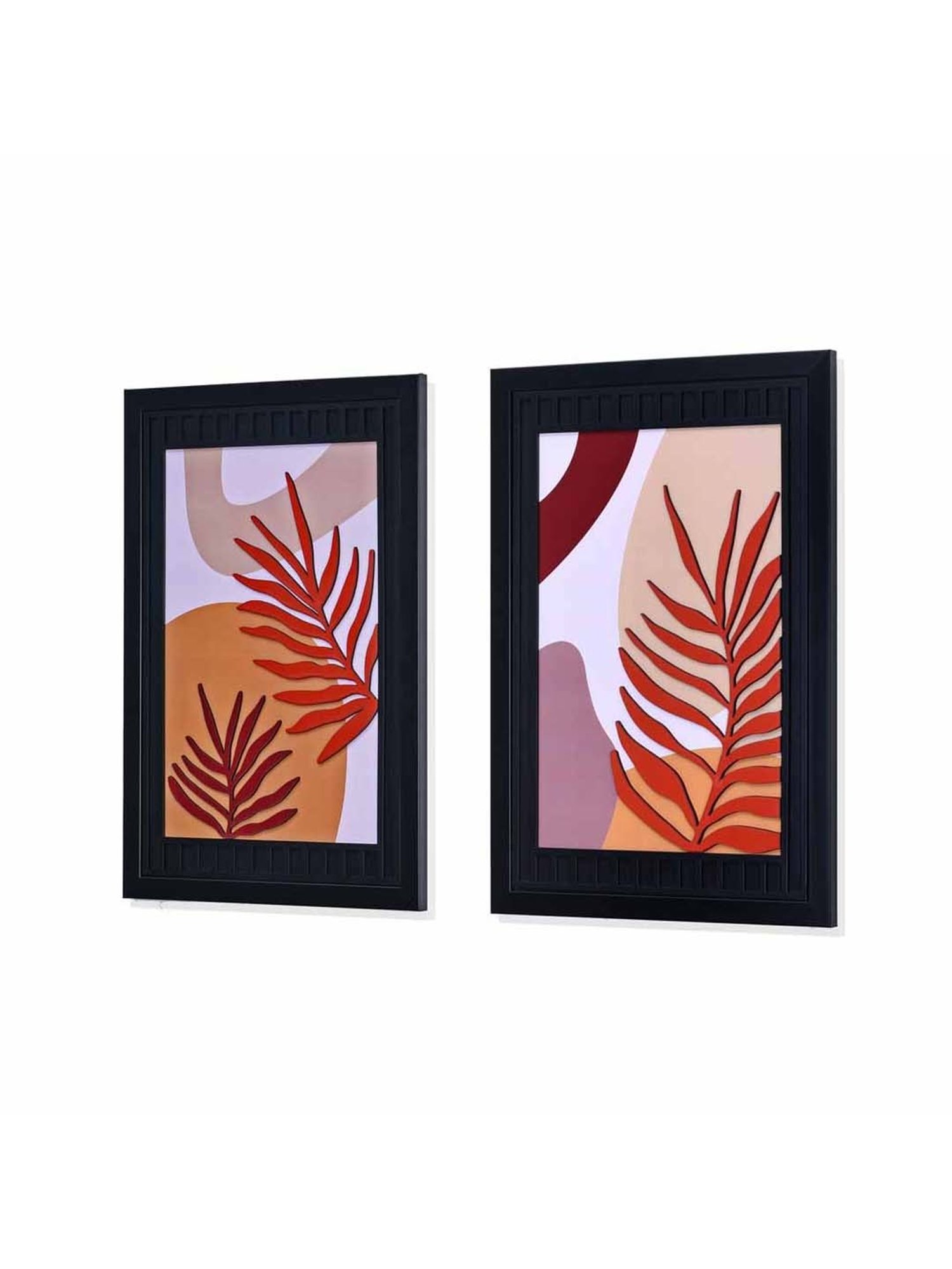 @Home Brown Mdf Foliage 3D Wall Paintings - Set of 2