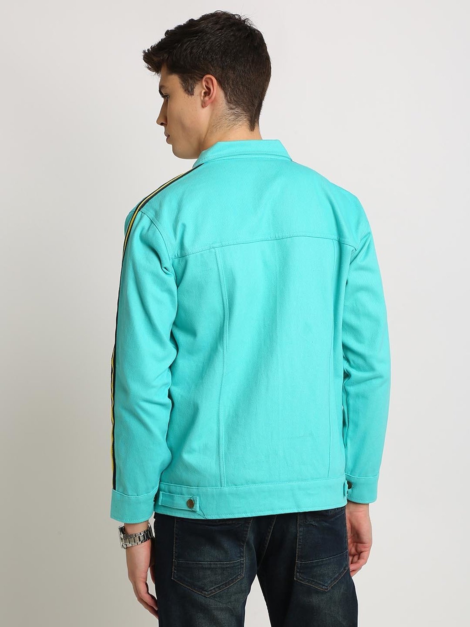 VOXATI Turquoise Full Sleeves Shirt Collar Denim Jacket