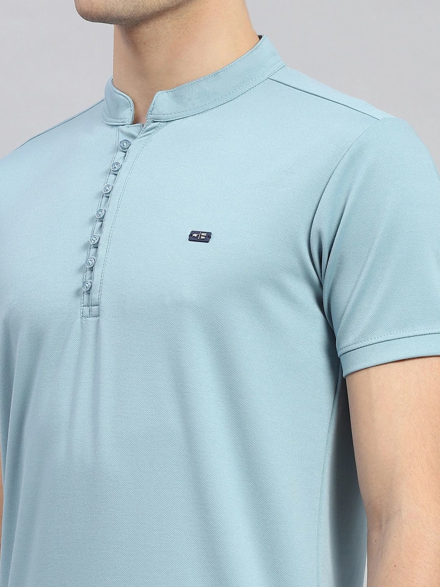 Monte Carlo Sky Blue Regular Fit Henley T-Shirt