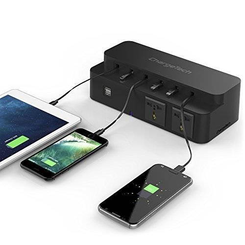 ChargeTech Power Strip Charging Station for Desktop, (6) Retractable Cables, (2) USB Ports, (2) AC Outlets (CS8)