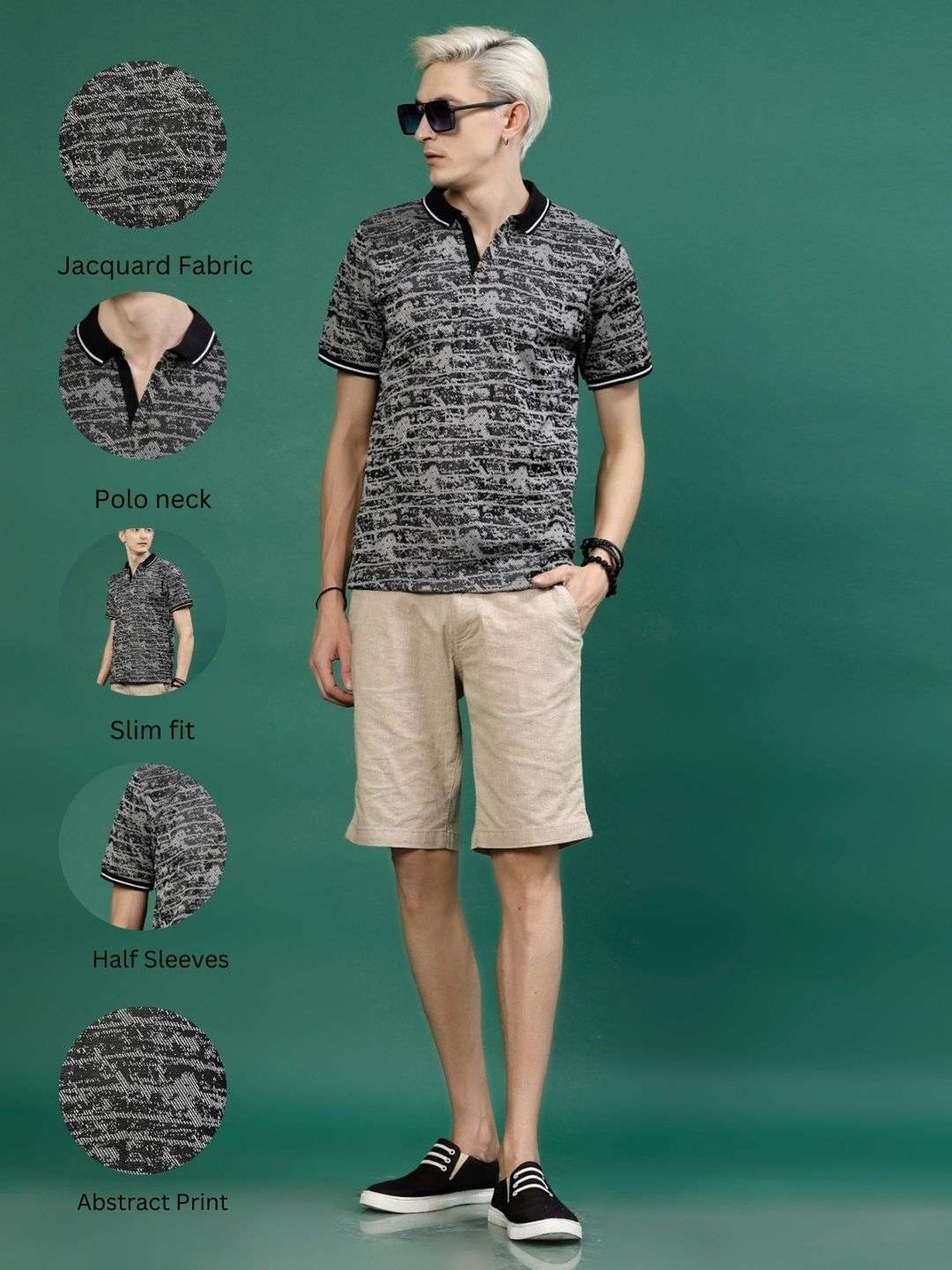 Rigo Grey Slim Fit Printed Polo T-Shirt