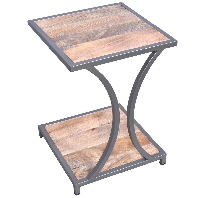 Wooden End Table with Metal Framing and Open Shelf Brown/Gray - The Urban Port