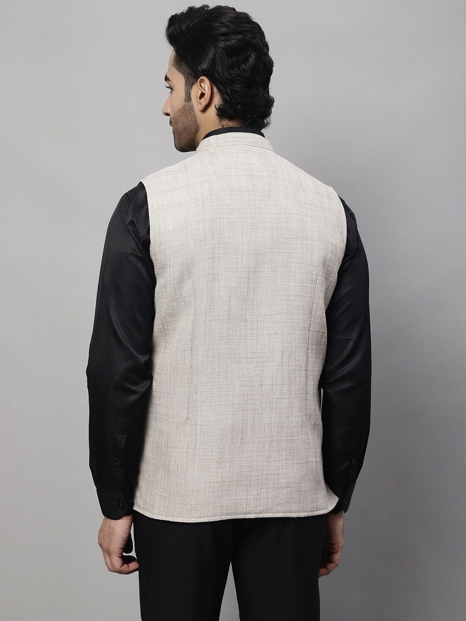 Even Beige Regular Fit Self Pattern Nehru Jacket